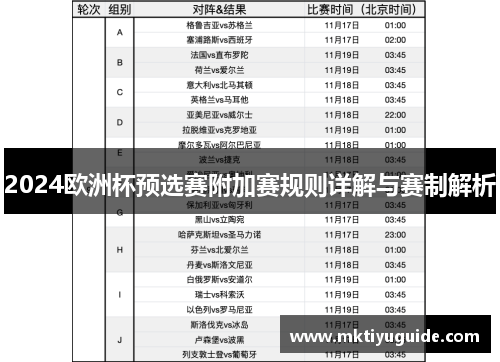 2024欧洲杯预选赛附加赛规则详解与赛制解析